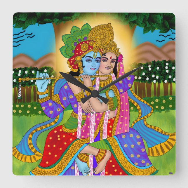 Radha Krishna Clock Quadratische Wanduhr (Vorderseite)