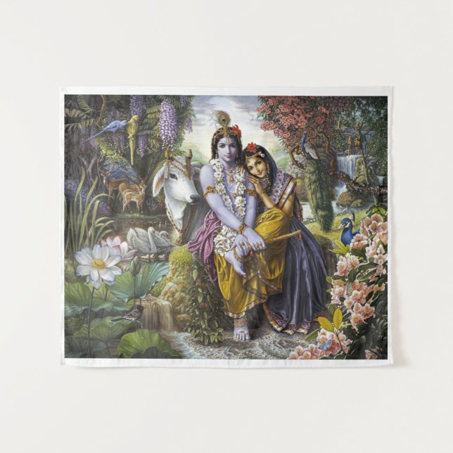 Radha Krishna Divine Couple Tapestry Wandteppich (Vorderseite (Horizontal))