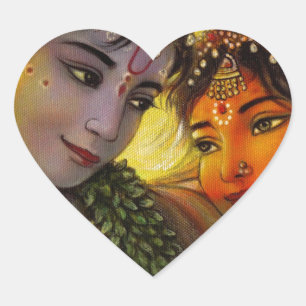 RADHA KRISHNA KLASSISCHE MALEREI Herz-Aufkleber