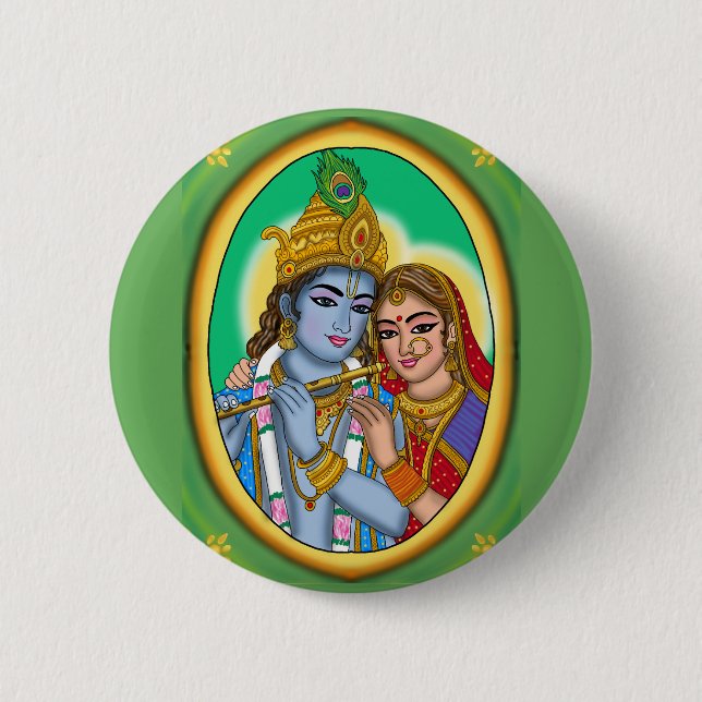 Radha Krishna Knopf Button (Vorderseite)
