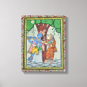 Radha Krishna Liebe-Stammes- Inder Pattachitra Leinwanddruck