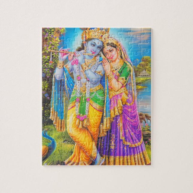 Radha Krishna mit Flöte Hare Krishna (Vertikal)