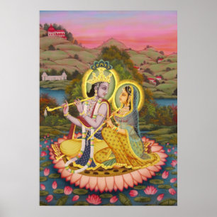 Radha Krishna on Lotus Poster