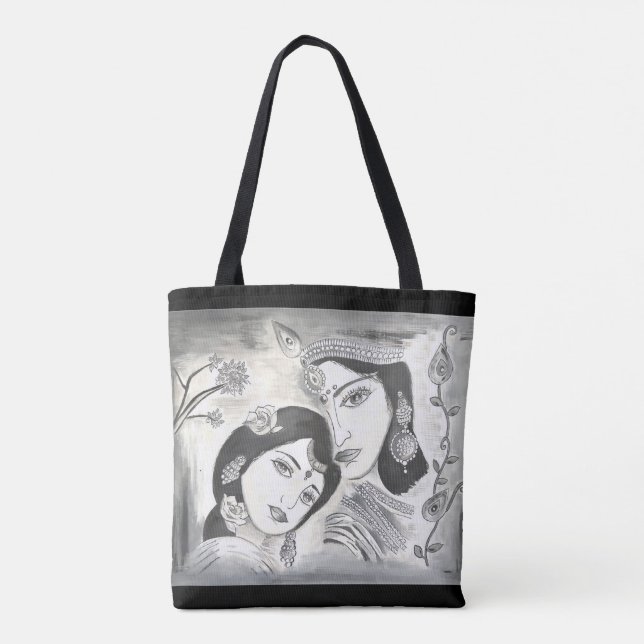 Radha Krishna schwarz und weiß Tasche (Rückseite)