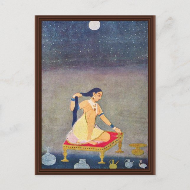 Radha nachts. Mughal-Malerei Ca 1650th von Indern Postkarte (Vorderseite)