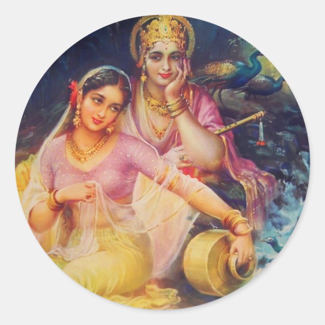 Radha und Krishna-Aufkleber Runder Aufkleber (Vorderseite)