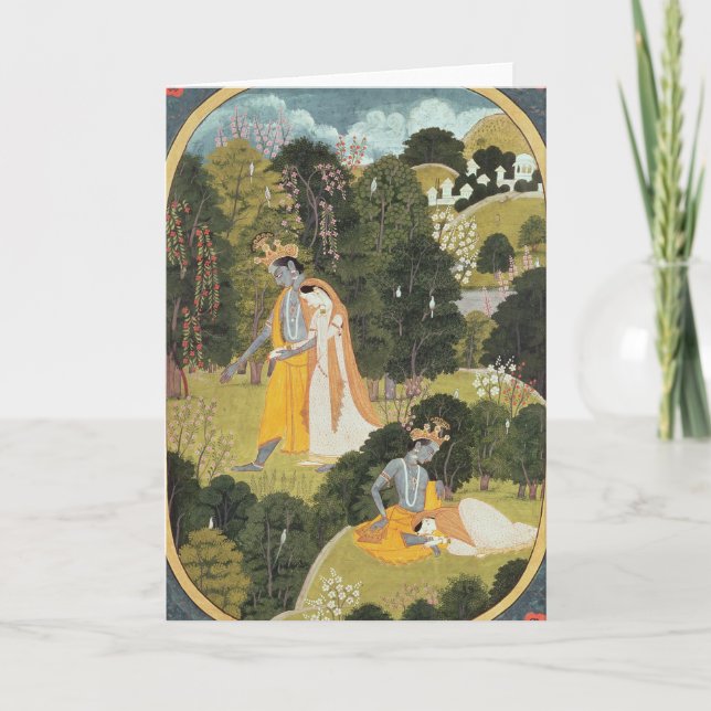Radha und Krishna, die in eine Waldung gehen Karte (Vorderseite)