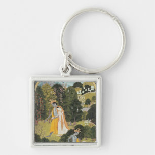 Radha und Krishna, die in eine Waldung gehen Schlüsselanhänger