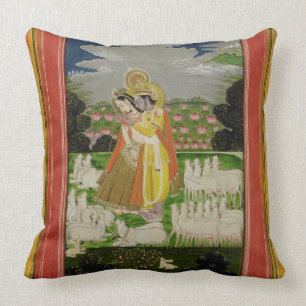 Radha und Krishna Umarmung in einem idealisierten Kissen