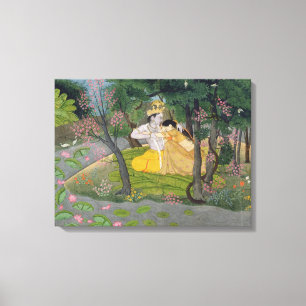 Radha und Krishna Umarmung in einer Waldung des Leinwanddruck