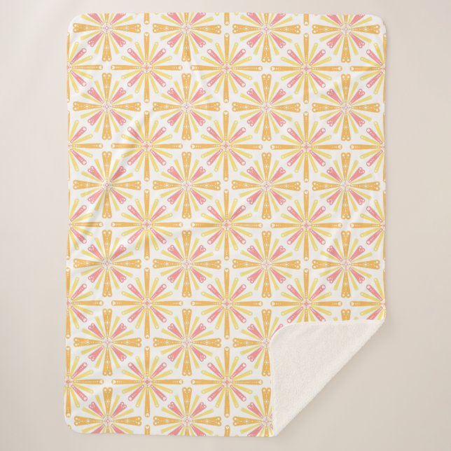 Radial Heart Sunburst Pattern Pink Gelb Sherpadecke (Vorderseite)