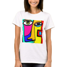 Radialausdruck: Abstraktes T-Shirt mit bunten Gesi