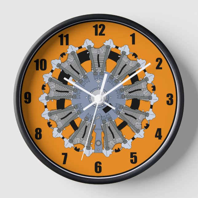 Radiale Motor-Wandschloss 9 Zylinder Uhr (Vorderseite)