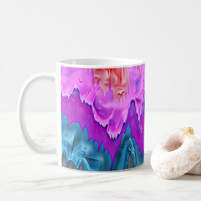 "Radiale Reflektion" Farbenfrohe Abstrakte Kunst Kaffeetasse (Mit Donut)