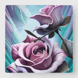 Radiale Rose: Perfekt rosa und Lila Petalen Quadratische Wanduhr