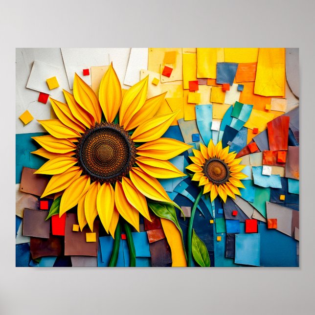 Radiale Sonnenblume im modernen Abstrakten Stil Poster (Vorne)