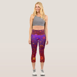 Radiale Wildblumen: Orange glühend und Lila Capri Leggings