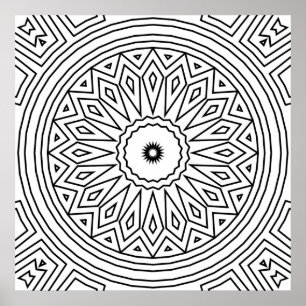 Radiales Diamant-Burst-Mandala-Muster zum Ausmalen Poster