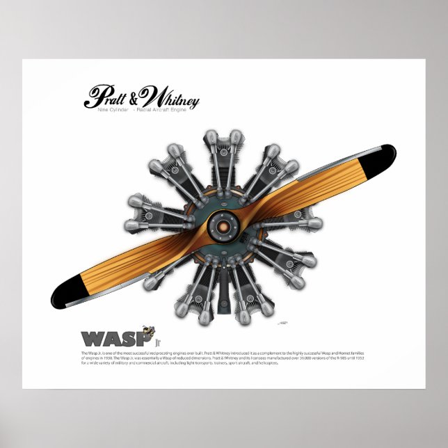 Radialflugzeug-Motor mit Prop Art Poster (Vorne)