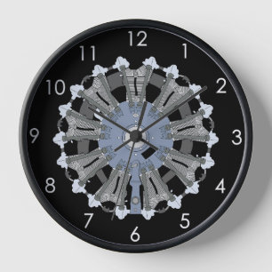 Radialmotor-Wanduhr mit schwarzem Hintergrund Uhr