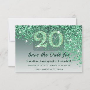 Radiant 20. Geburtstag Smaragdgrün Mattiert Save The Date