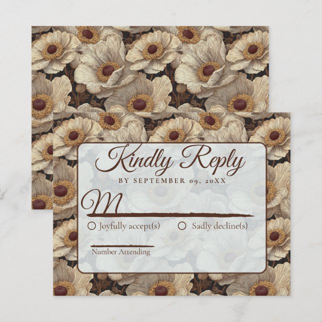 Radiant Anemones Themed Barn Wedding RSVP Karte (Vorne/Hinten)