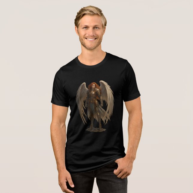 Radiant Angel Warrior in Gold Armor Tri-Blend Shirt (Vorderseite voll)