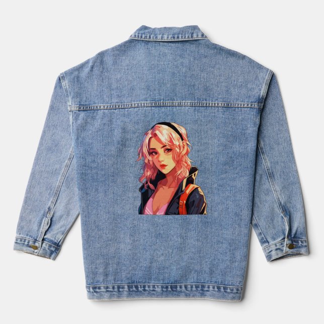 Radiant Anime Girl: Schöne Manga Kunst Jeansjacke (Rückseite)