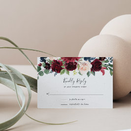 Radiant Bloom | Burgund & Navy RSVP Karte