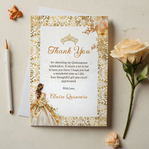 Radiant Bloom Floral Gold Foto Quinceanera Dankeskarte