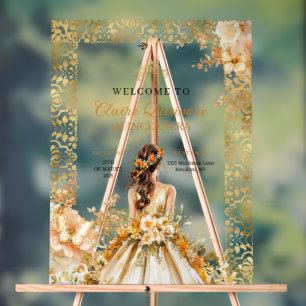 Radiant Bloom Floral Gold Princess Quinceañera Acrylschild