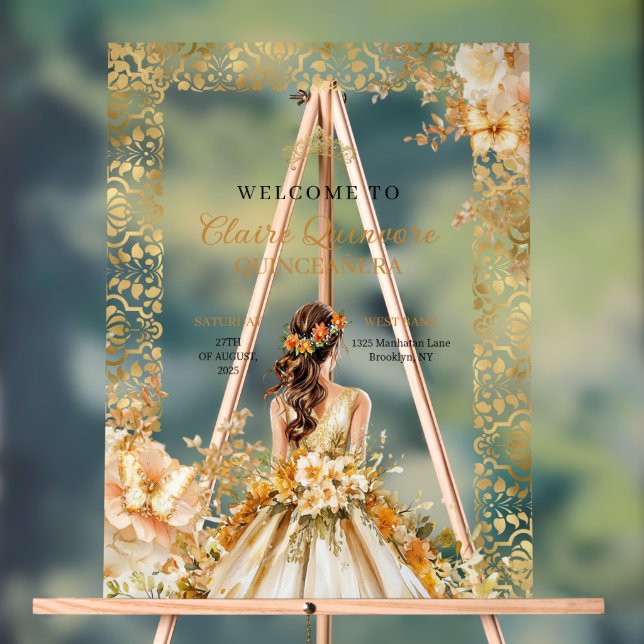 Radiant Bloom Floral Gold Princess Quinceañera Acrylschild (Neutral)