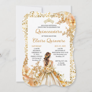 Radiant Bloom Floral Prinzessin Gold Quinceanera E Einladung