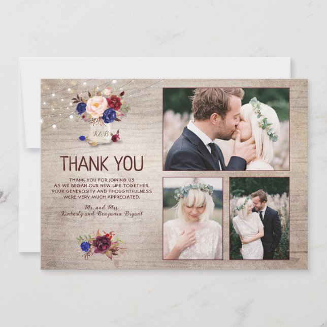 Radiant Bloom Mason Jar Wedding Vielen Dank Foto Dankeskarte (Vorderseite)