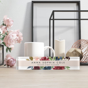 Radiant Bloom Moderne Aquarellblumen Namensplakette