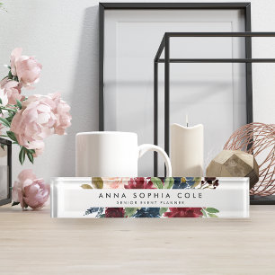 Radiant Bloom Moderne Aquarellblumen Namensplakette