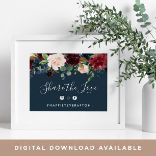 Radiant Bloom Wedding Hashtag Sign Marine Poster