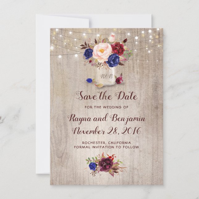 Radiant Blooms Mason Jar Rustic Save the Date (Vorderseite)