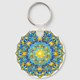 Radiant Blue Gold Mandala – Sun Harmony Keychain Schlüsselanhänger