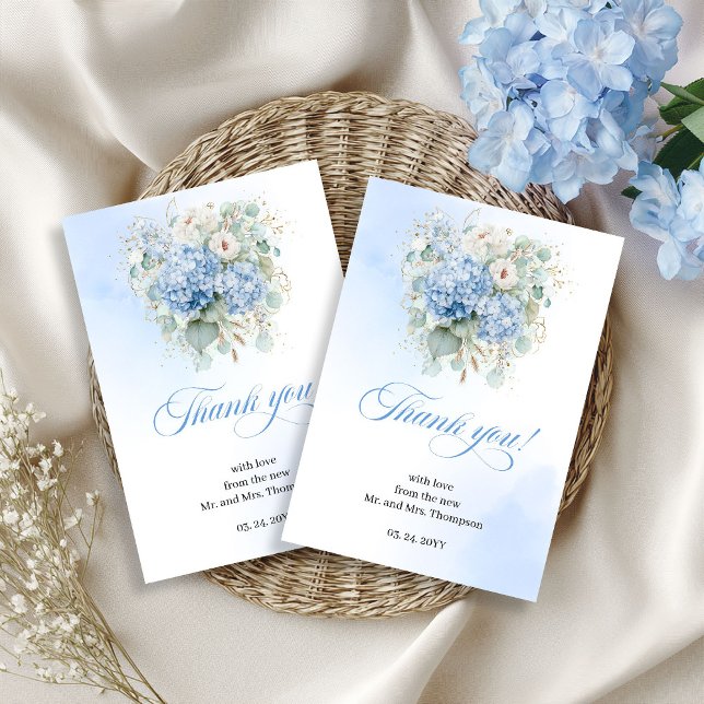 Radiant Blue Hydrangeas Eucalyptus Wedding thanks Dankeskarte (Radiant Blue Hydrangeas Eucalyptus Wedding thank you card

)