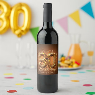 Radiant Chic Glam Brown und Gold 30. Geburtstag Weinetikett