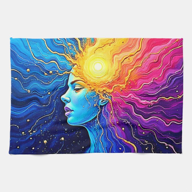Radiant Cosmic Mind Erwachen Geschirrtuch (Horizontal)