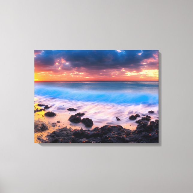 Radiant Dawn: Majestic Sunrise am Strand Leinwanddruck (Vorderseite)