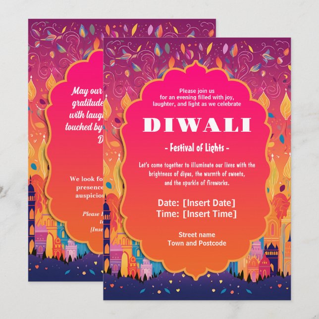 Radiant Diwali Blossoms Einladung (Vorne/Hinten)