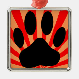 Radiant Dog Paw Print Silbernes Ornament