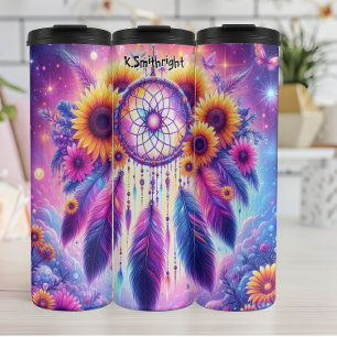 Radiant Dreamcatcher mit Sonnenblumen und Federn Thermosbecher