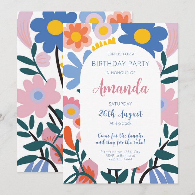 Radiant Floral Joy Birthday Einladung (Vorne/Hinten)