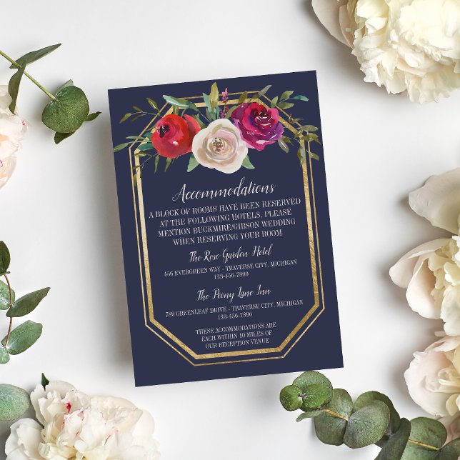Radiant Floral Navy Blue Burgundy Red Wedding Begleitkarte (Von Creator hochgeladen)