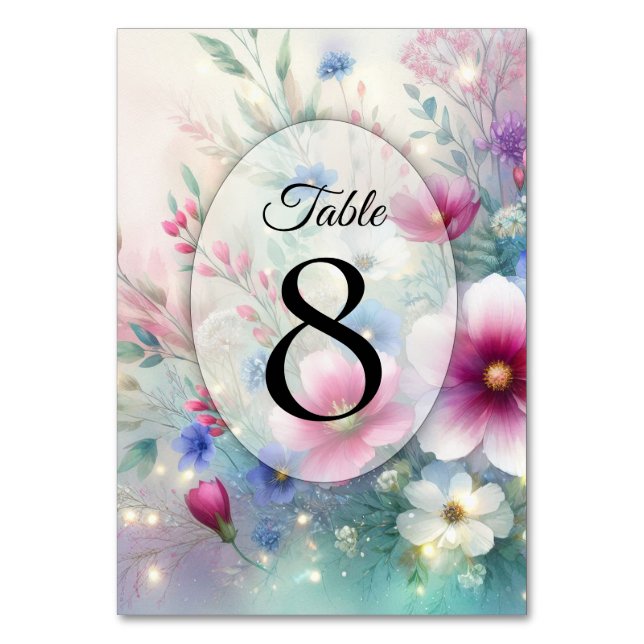 Radiant funkelnde Frühlingsblüten Tischnummer (Vorderseite)