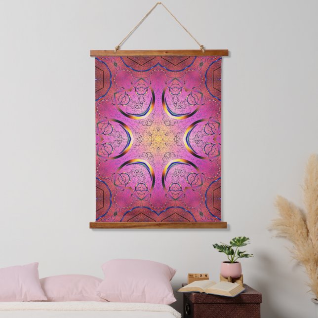 Radiant Heart Kaleidoskop Wandteppich Mit Holzrahmen (Schlafzimmer)
